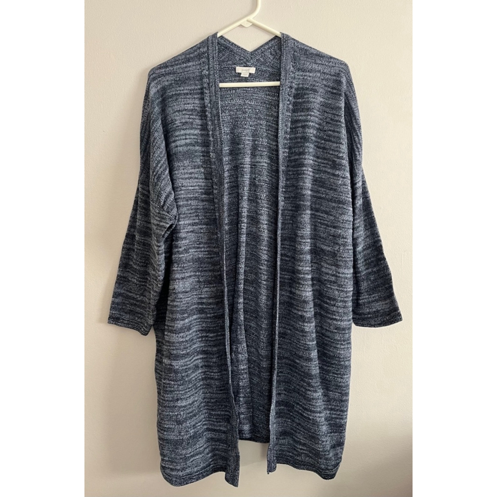J. Jill Pure Jill long open front linen blend blue cardigan sweater size L